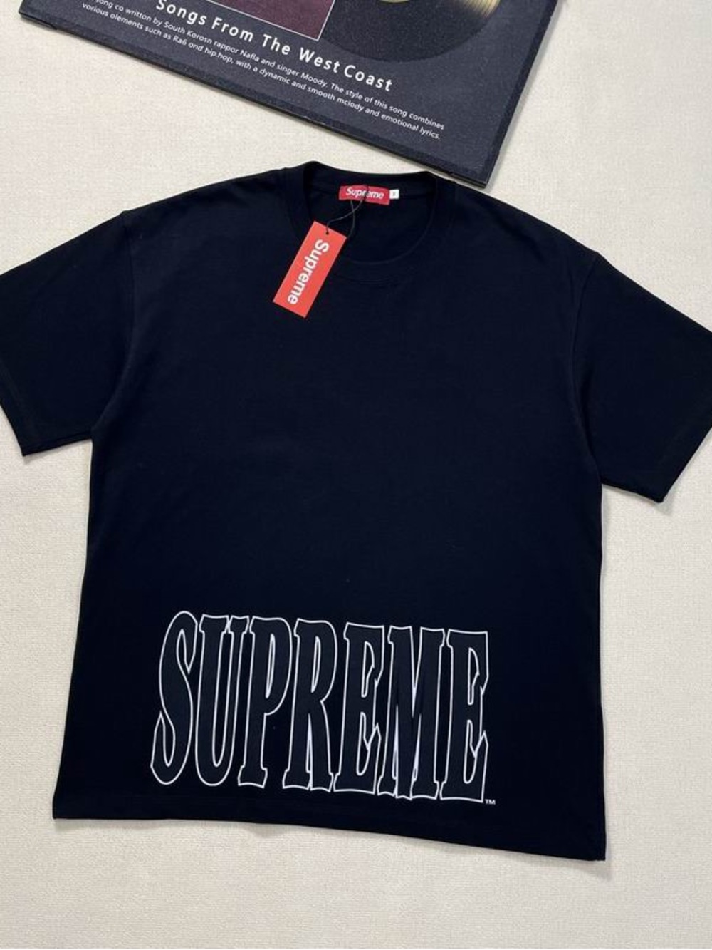 Supreme Black Short-Sleeve Tee with Large Lower Logo